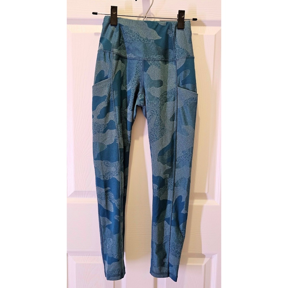 The North Face Women's Teal Camo High Waisted 25" Leggings Side Pockets Size S